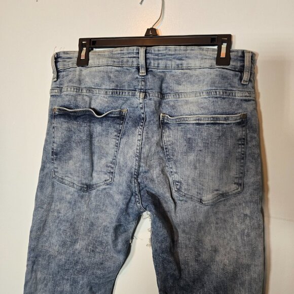 H&M Biker Jeans Woman's Blue Denim Light Washed Distressed Skinny Fit 33 - Picture 3 of 8